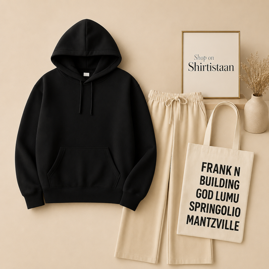 PLAIN BLACK HOODIE WITH BEIGE FLAPPER