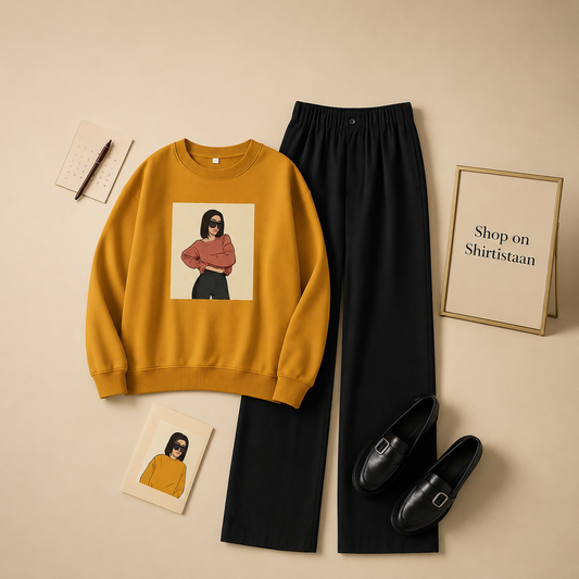 MUSTRAD SWEATSHIRT OFFSHOULDER GIRL WITH BLACK FORMAL PANT