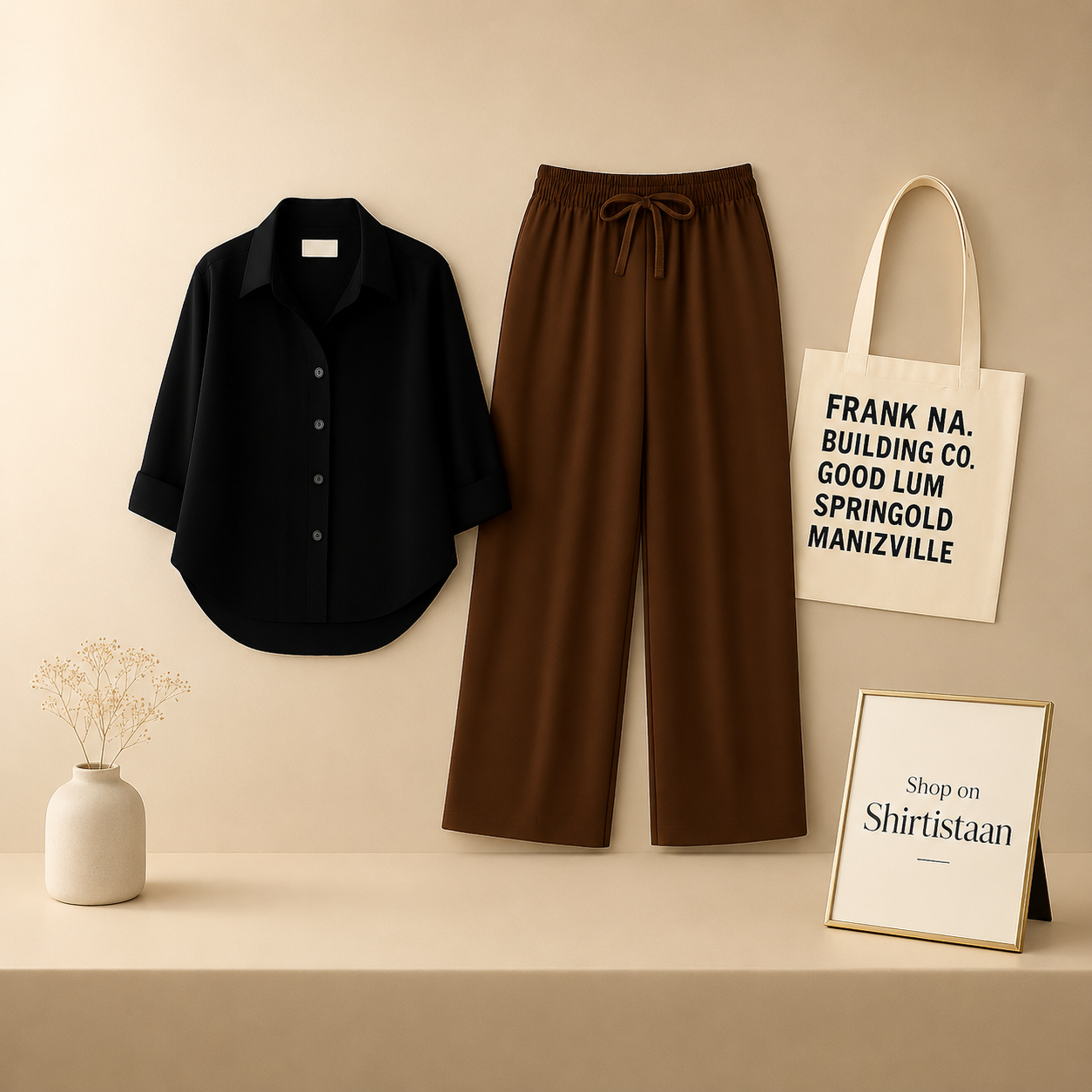 BLACK BUTTON DOWN SHIRT WITH BROWN FLAPPER TROUSER
