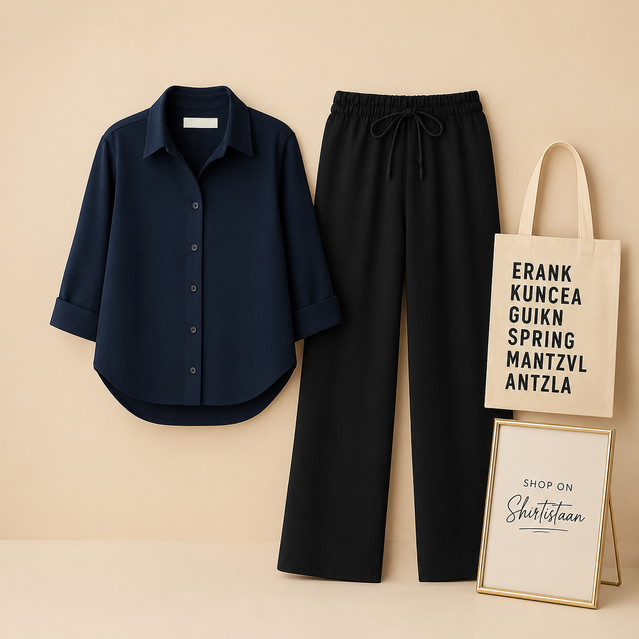 NAVY BLUE BUTTON DOWN SHIRT WITH BLACK FLAPPER