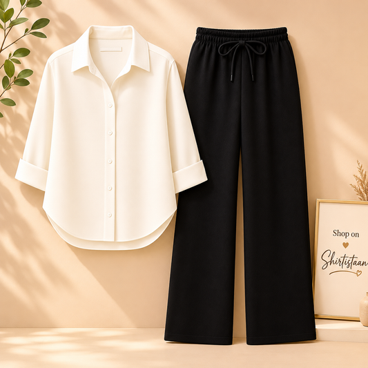 OFF WHITE BUTTON DOWN SHIRT WITH BLACK FLAPPER
