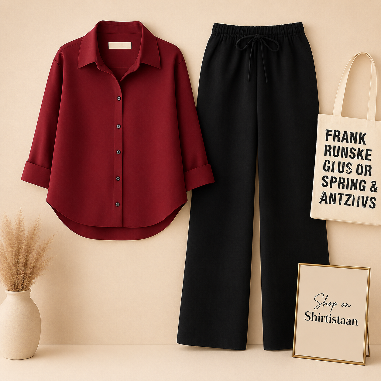 MAROON BUTTON DOWN SHIRT WITH BLACK FLAPPER