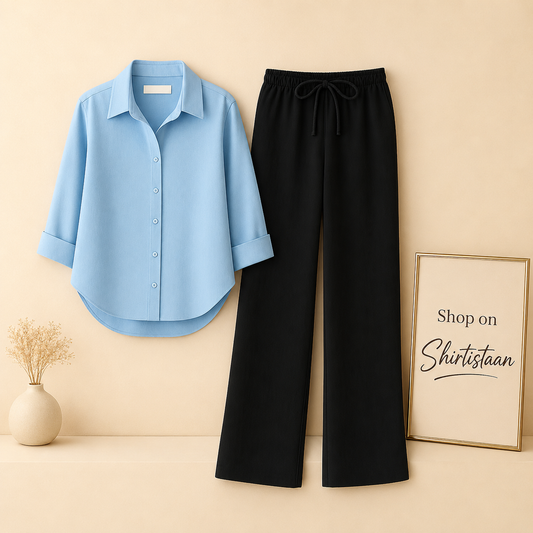 SKY BLUE BUTTON DOWN SHIRT WITH BLACK FLAPPER