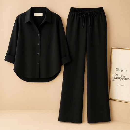 BLACK BUTTON DOWN SHIRT WITH BLACK FLAPPER