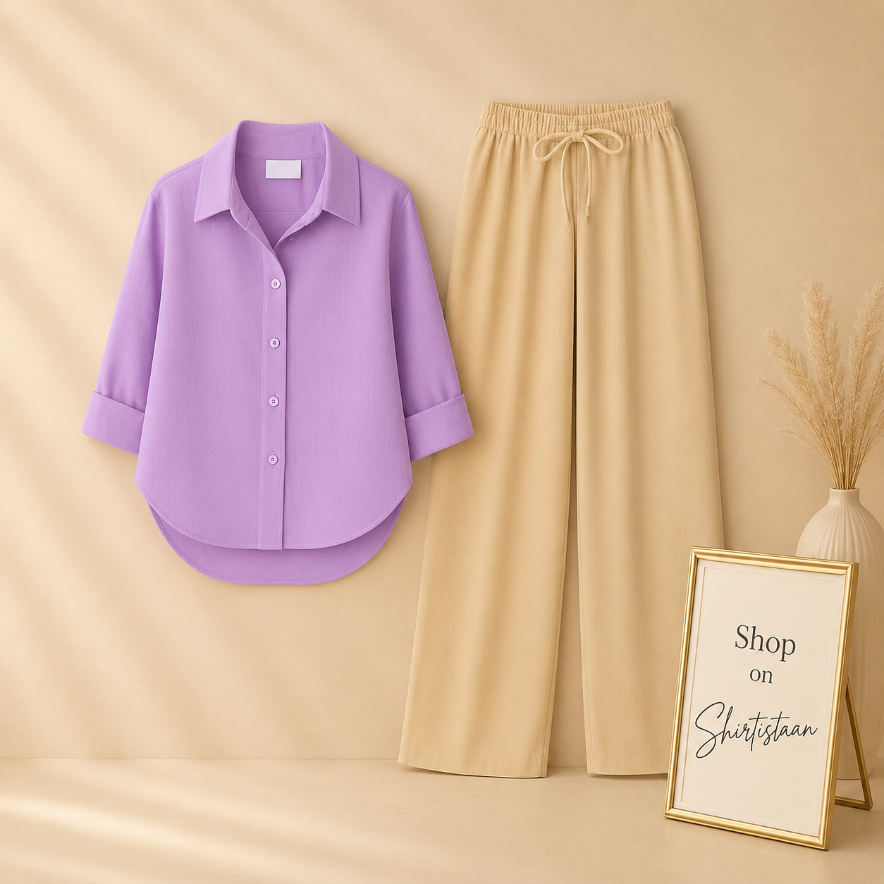 LILAC BUTTON DOWN SHIRT WITH BEIGE FLAPPER