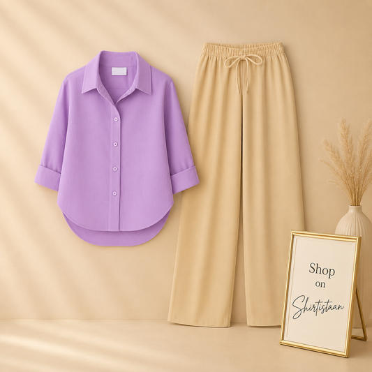 LILAC BUTTON DOWN SHIRT WITH BEIGE FLAPPER