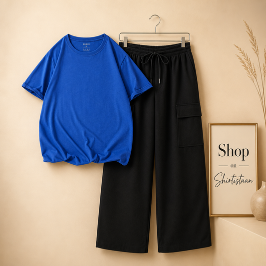 ROYAL BLUE TSHIRT WITH BLACK CARGO TROUSER
