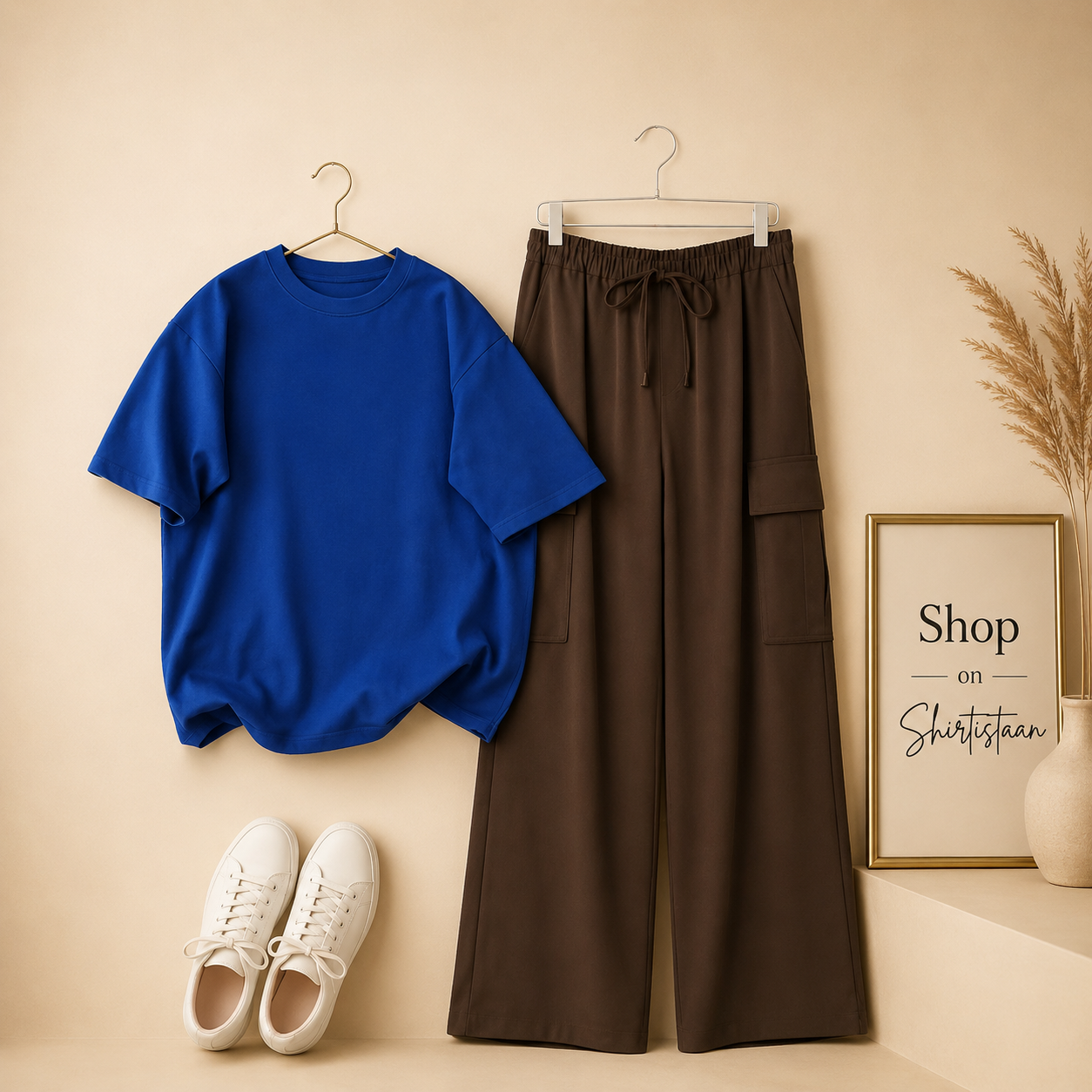 ROYAL BLUE TSHIRT WITH BROWN CARGO TROUSER
