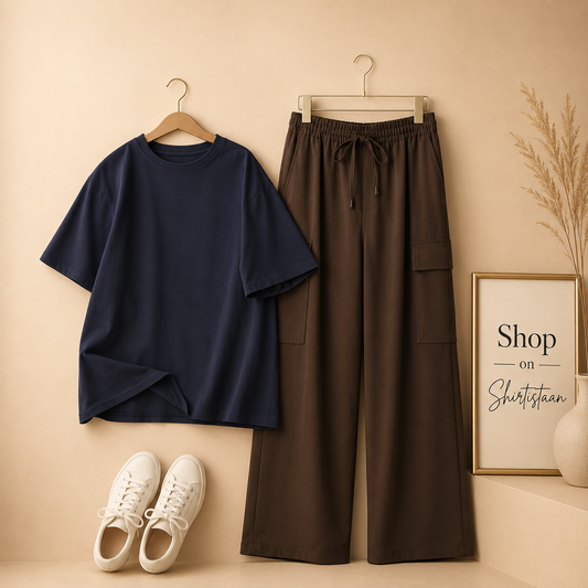 NAVY BLUE TSHIRT WITH BROWN CARGO TROUSER