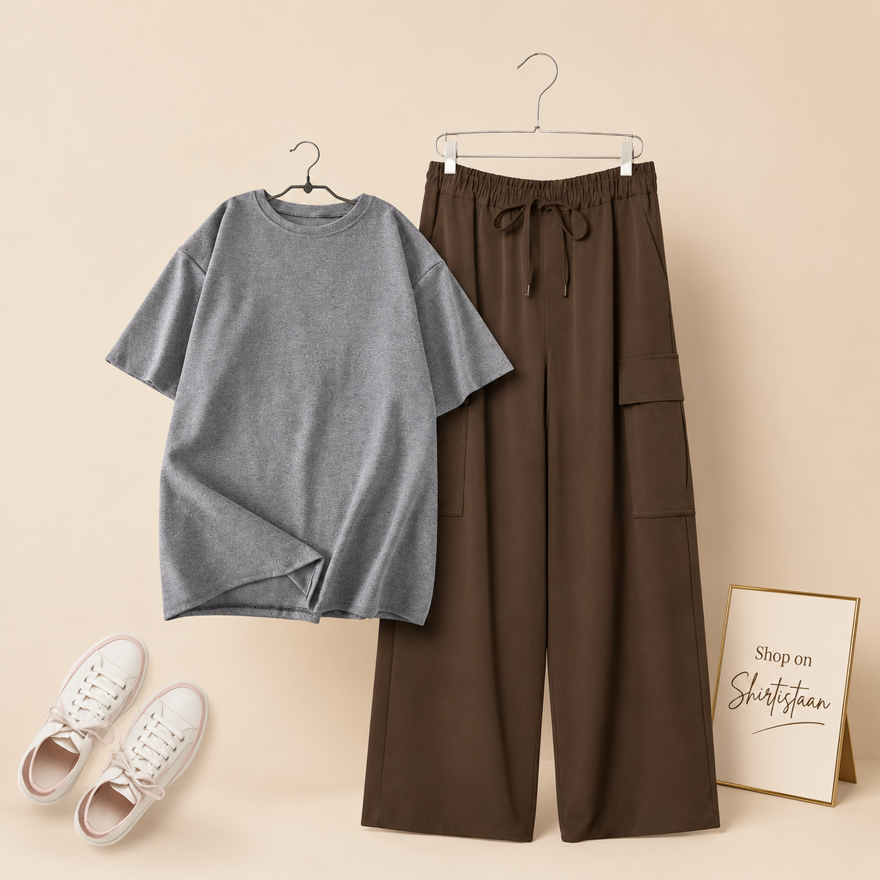 GREY TSHIRT WITH BROWN CARGO TROUSER