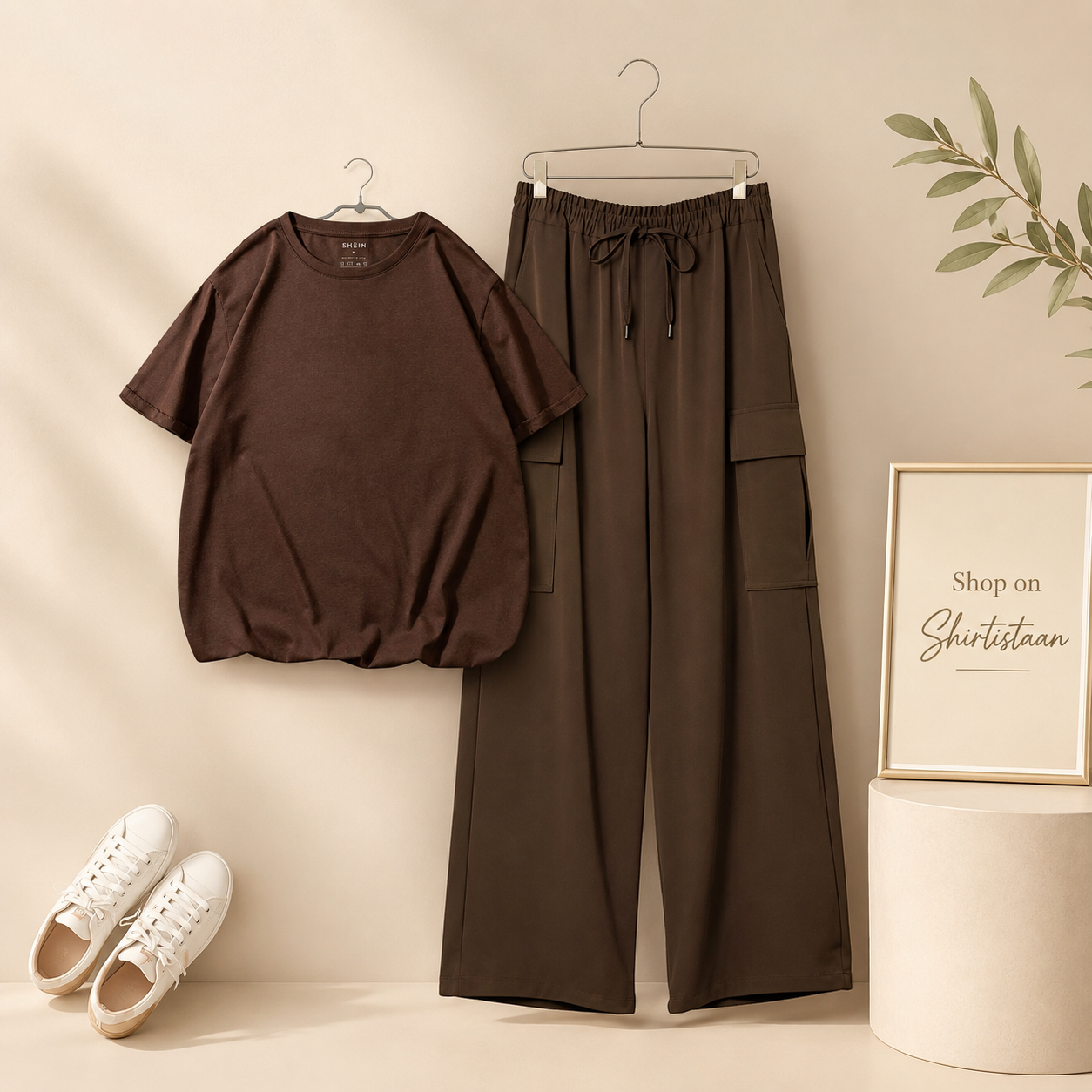 BROWN TSHIRT WITH BROWN CARGO TROUSER