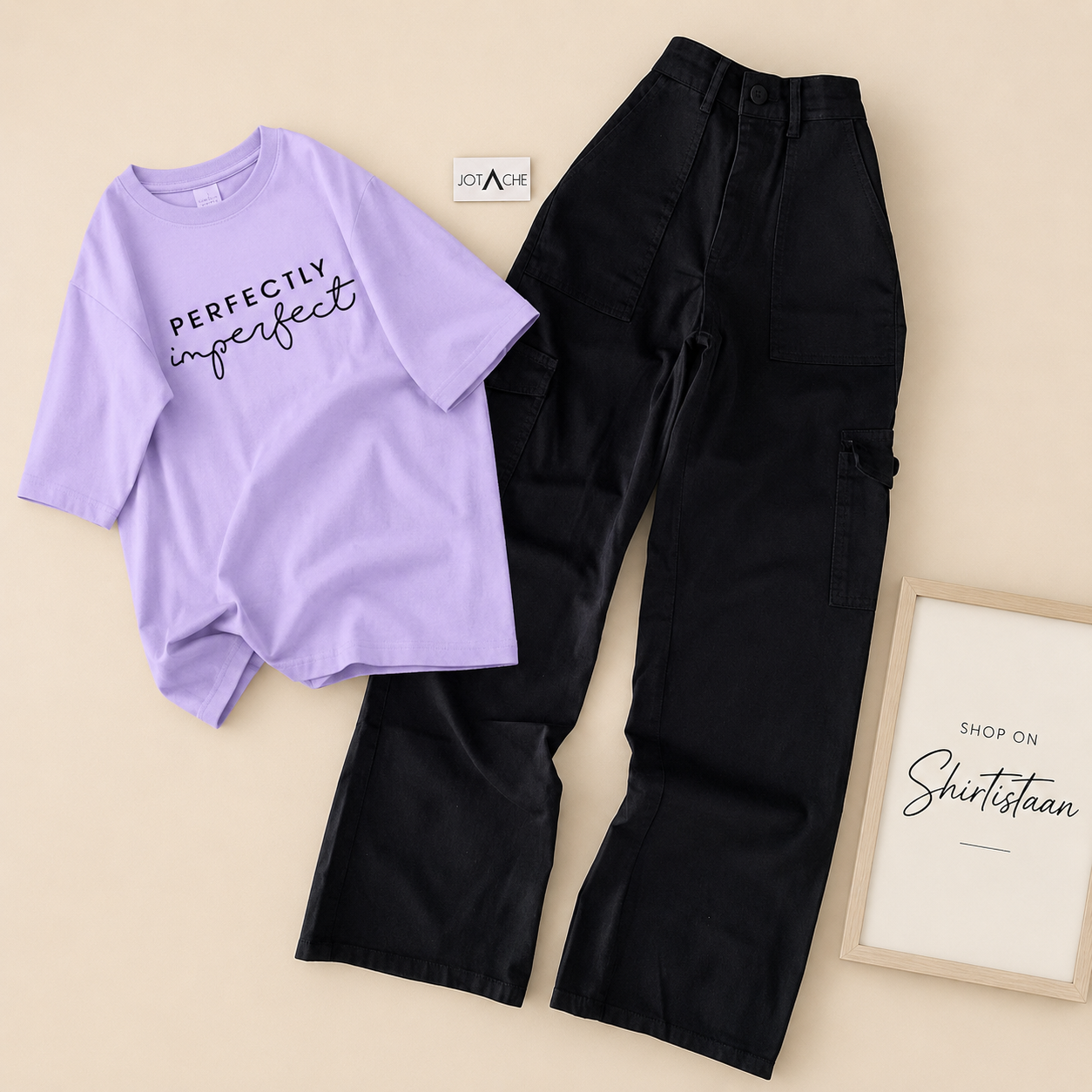 LILAC TEE PERFECTLY IMPERFECT WITH BLACK CARGO JEANS