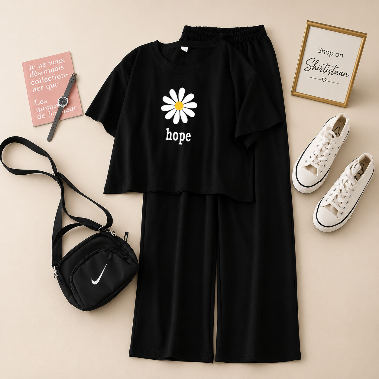 BLACK TEE HOPE SUNFLOWER WITH BLACK FLAPPER