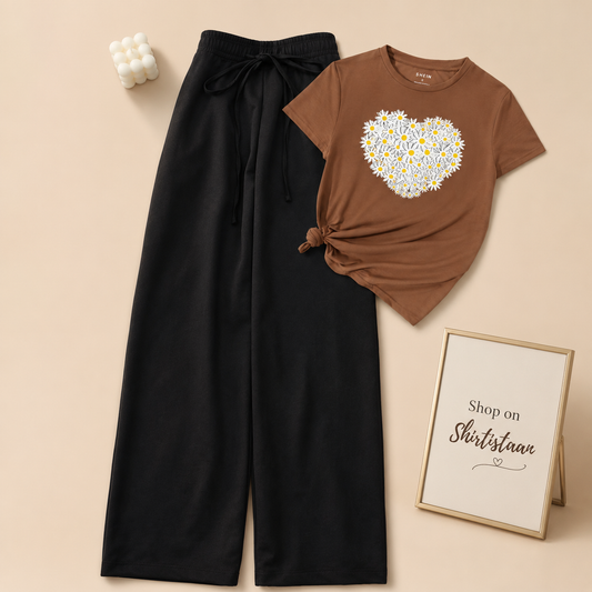 BROWN TEE DAISY HEART WITH BLACK FLAPPER