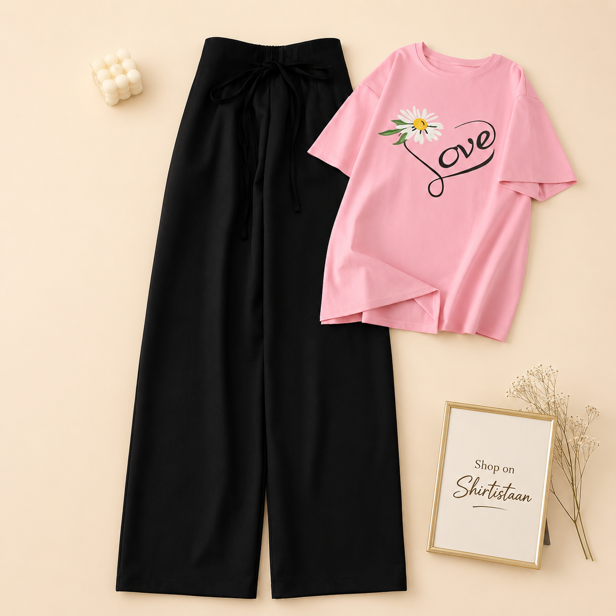 PINK TEE LOVE SUNFLOWER WITH BLACK FLAPPER