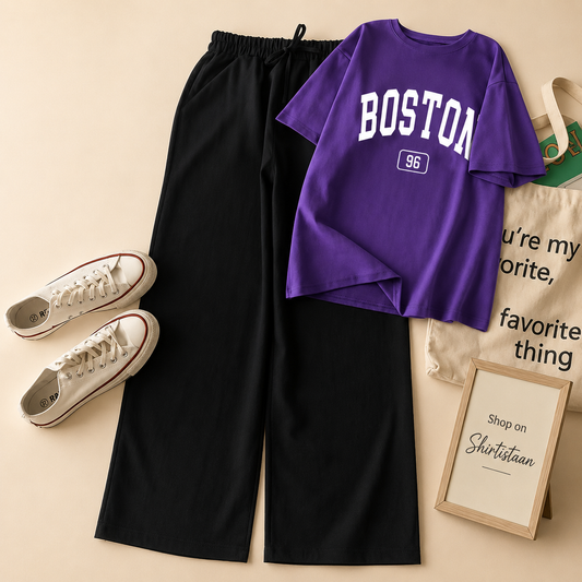 BOSTON PURPLE TEE WITH BLACK FLAPPER