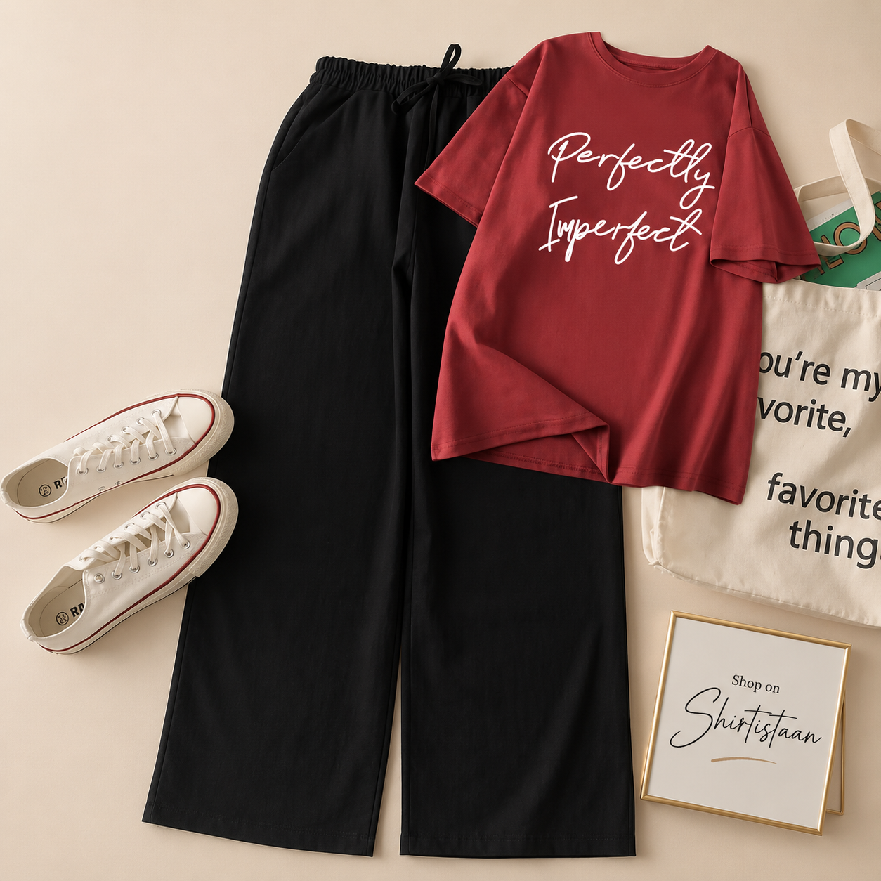MAROON TEE PERFECTLY IMPERFECT WITH BLACK FLAPPER