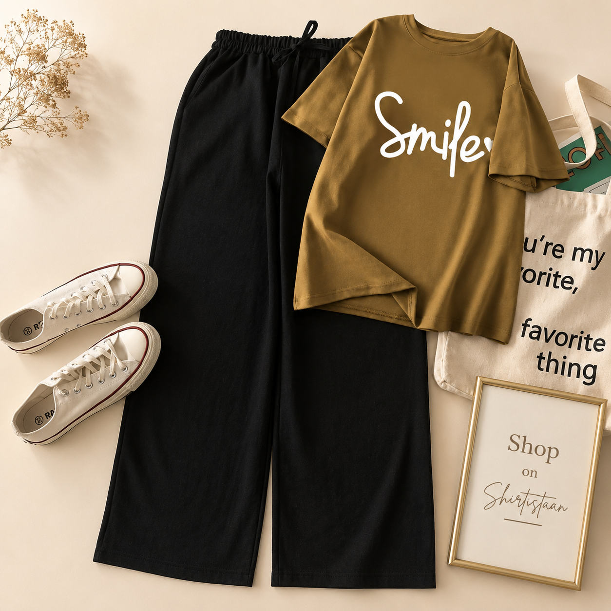 LIGHT BROWN TEE SMILE HEART WITH BLACK FLAPPER