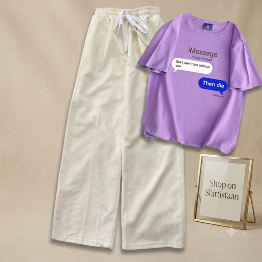 LILAC TEE IMESSAGE WITH BEIGE FLAPPER