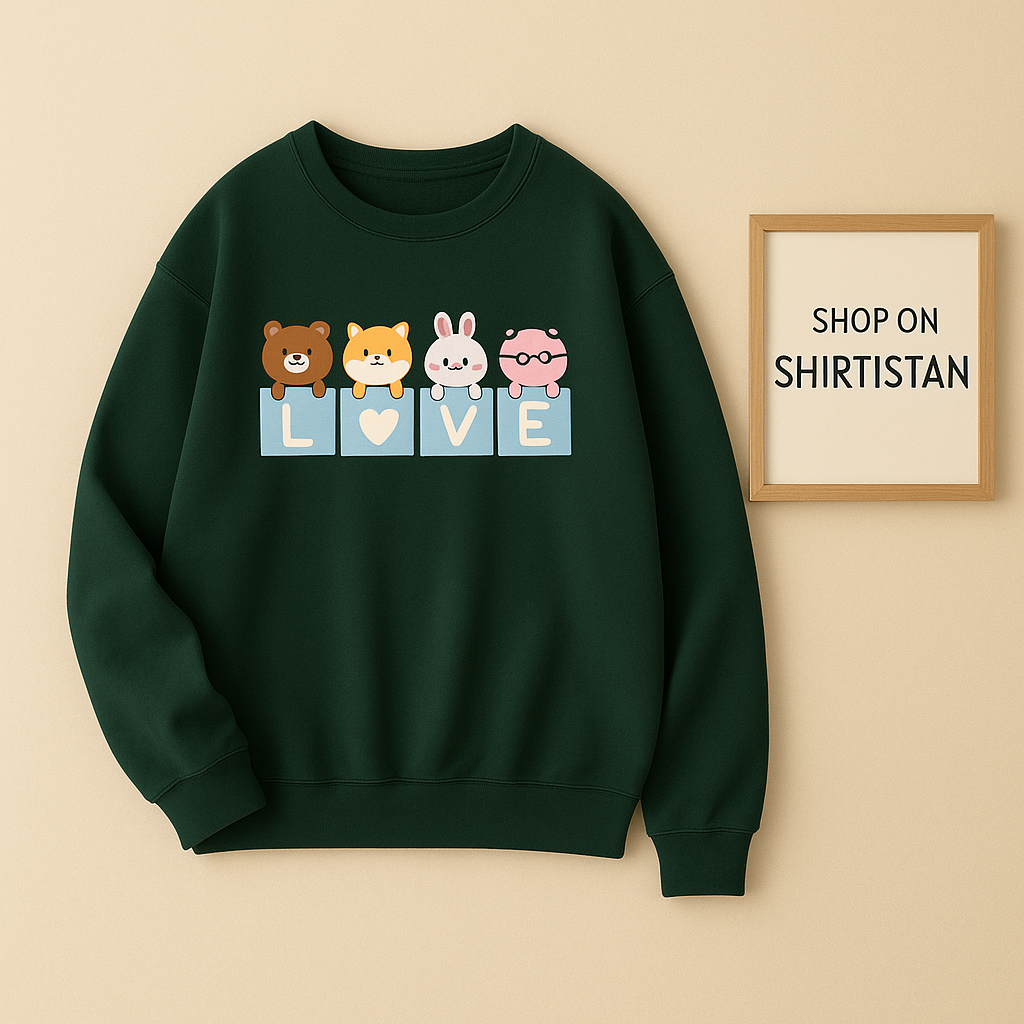 LOVE CARTOON BOTLE GREEN SWEATSHIRT