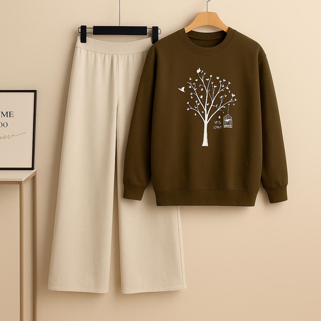 BROWN SWEATSHIRT NEW TREE WITH BEIGE FLAPPER