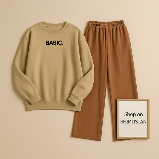 BEIGE SWEATSHIRT BASIC CENTER WITH BROWN FLAPPER