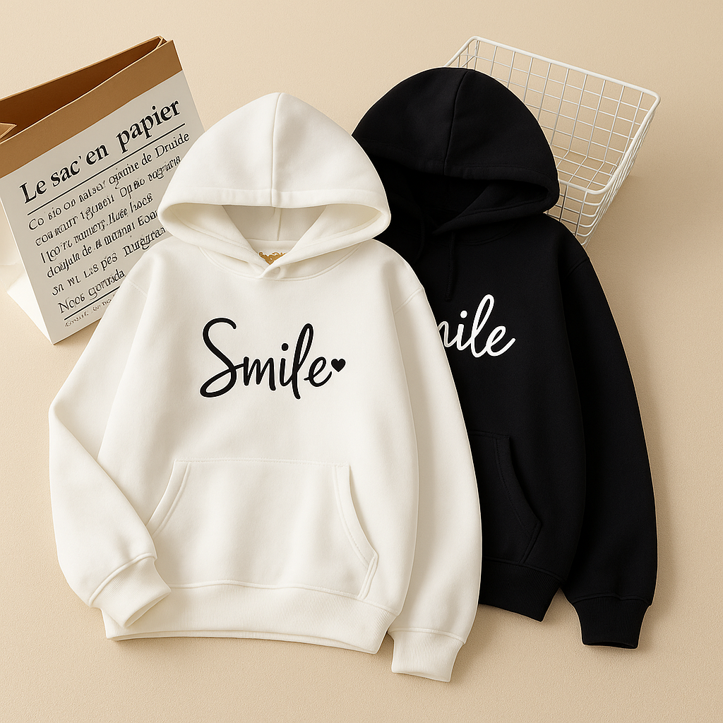 PACK OF TWO HOOD (WHITE AND BLACK) SMILE HEART