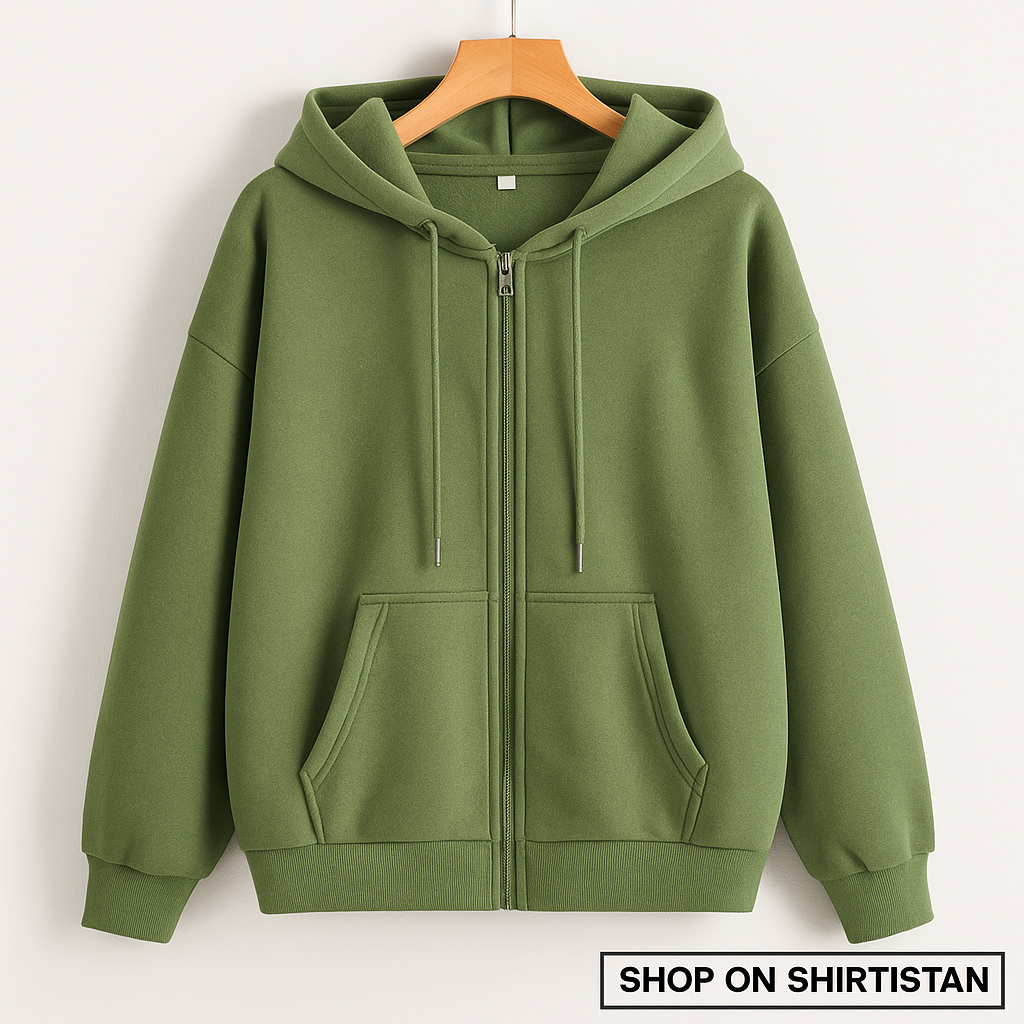 OLIVE GREEN ZIPPER HOODIE