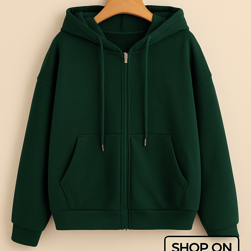 BOTTLE GREEN ZIPPER HOODIE