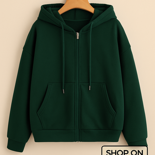 BOTTLE GREEN ZIPPER HOODIE