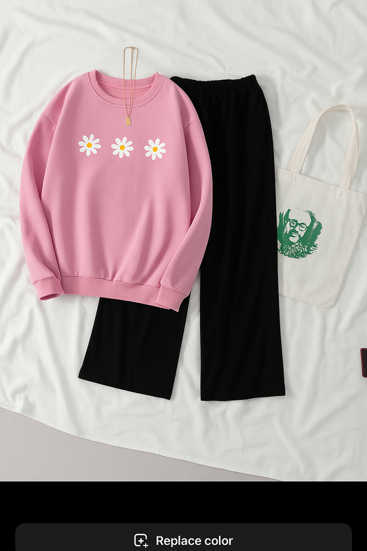 PINK SWEATSHIRT WITH 3 DAISY WITH FLAPPER