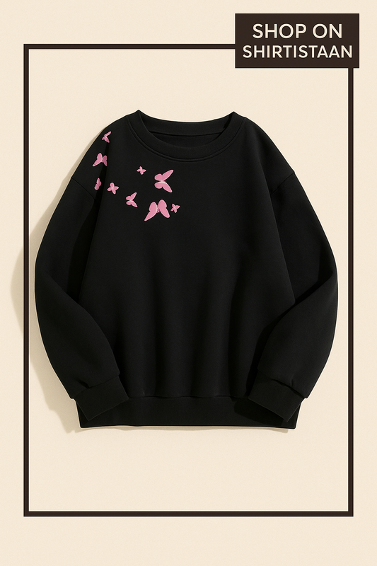 BLACK SWEATSHIRT PINK SHOULDER BUTTERFLY