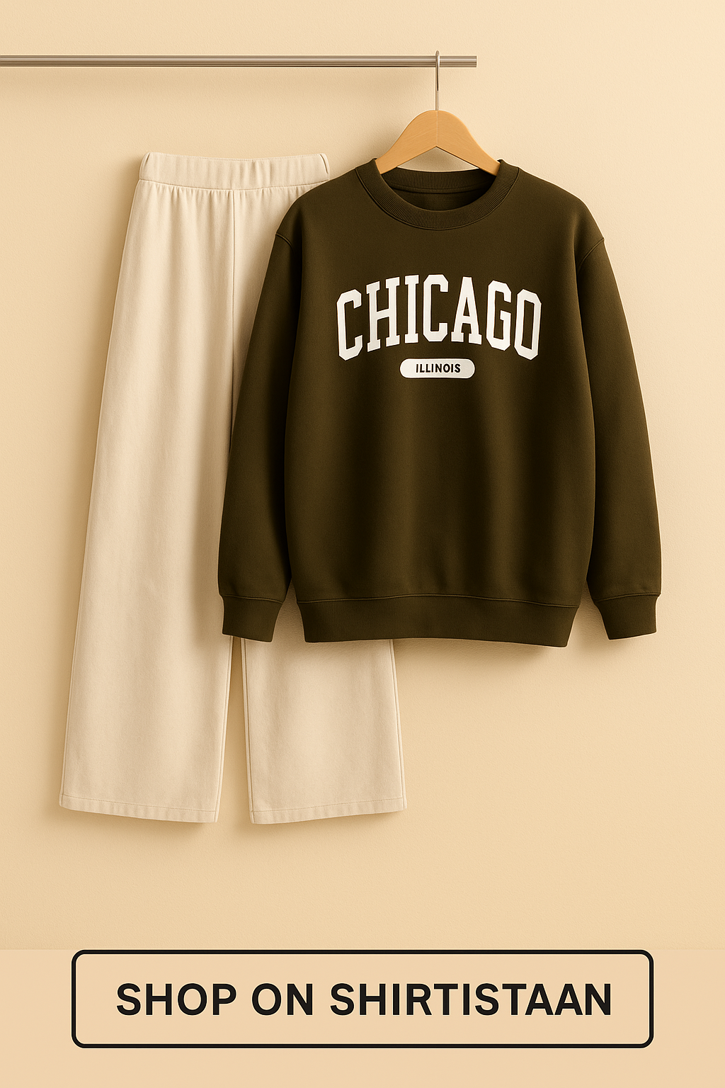 BROWN SWEATSHIRT CHICAGO WITH BEIGE FLAPPER
