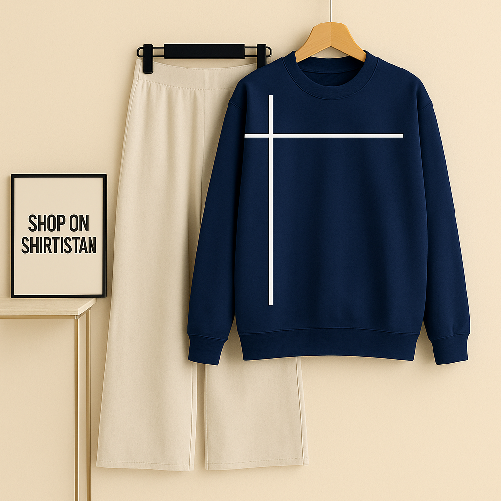 NAVY BLUE SWEATSHIRT CHECK LINES WITH BEIGE FLAPPER