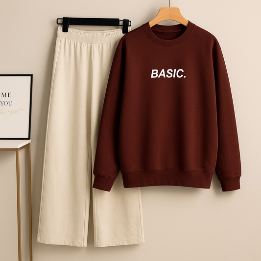 MAROON SWEATSHIRT BASIC PRINT  WITH BEIGE FLAPPER