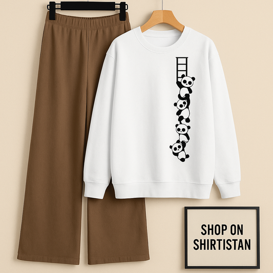 WHITE SWEATSHIRT PANDA LADDER WITH BROWN FLAPPER