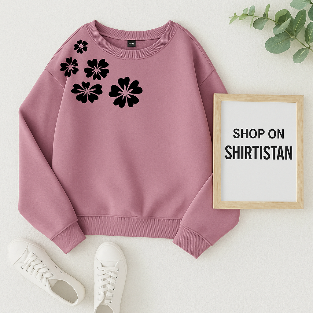 PINK SWEATSHIRT SHOULDER FLOWER