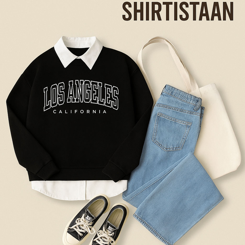 Black / Midblue Collar sweat los Angeles and wideleg jeans