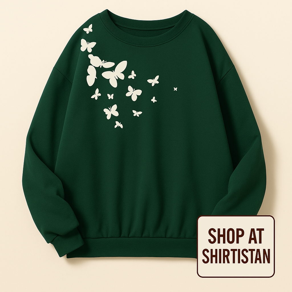 SHOULDER BUTTERFLY BOTTLE GREEN SWEATSHIRT