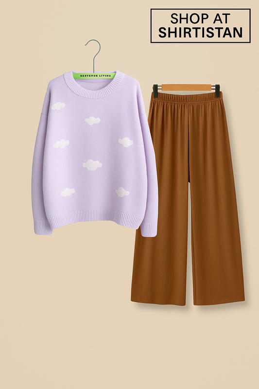 CLOUD ALLOVER LILAC SWEATSHIRT WITH BROWN FLAPPER