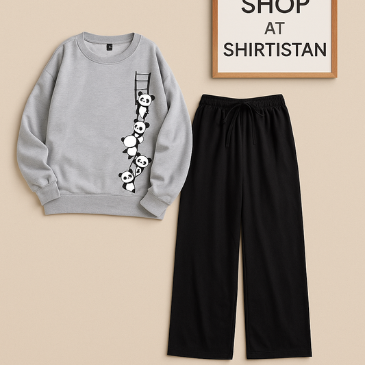 PANDA LADDER GREY SWEATSHIRT WITH FLAPPER