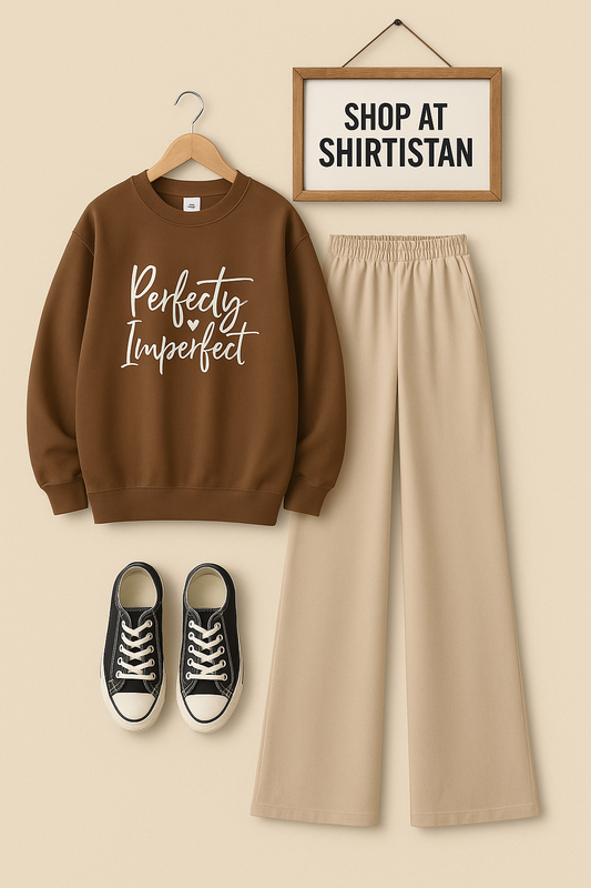 PERFECTLY IMPERFECT BROWN SWEATSHIRT WITH BEIGE FLAPPER