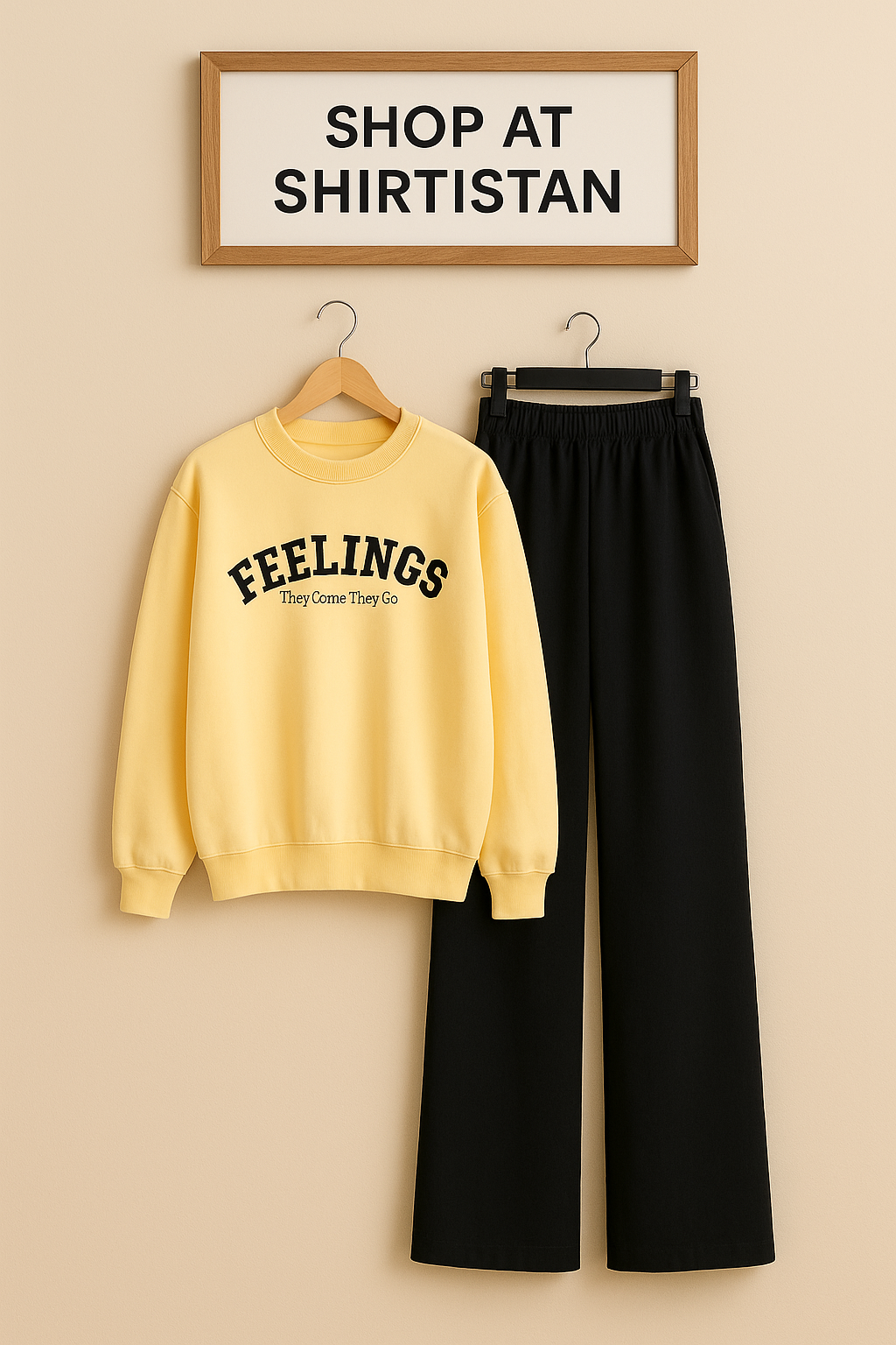 CREAM SWEATSHIRT FEELINGS WITH BLACK FLAPPER