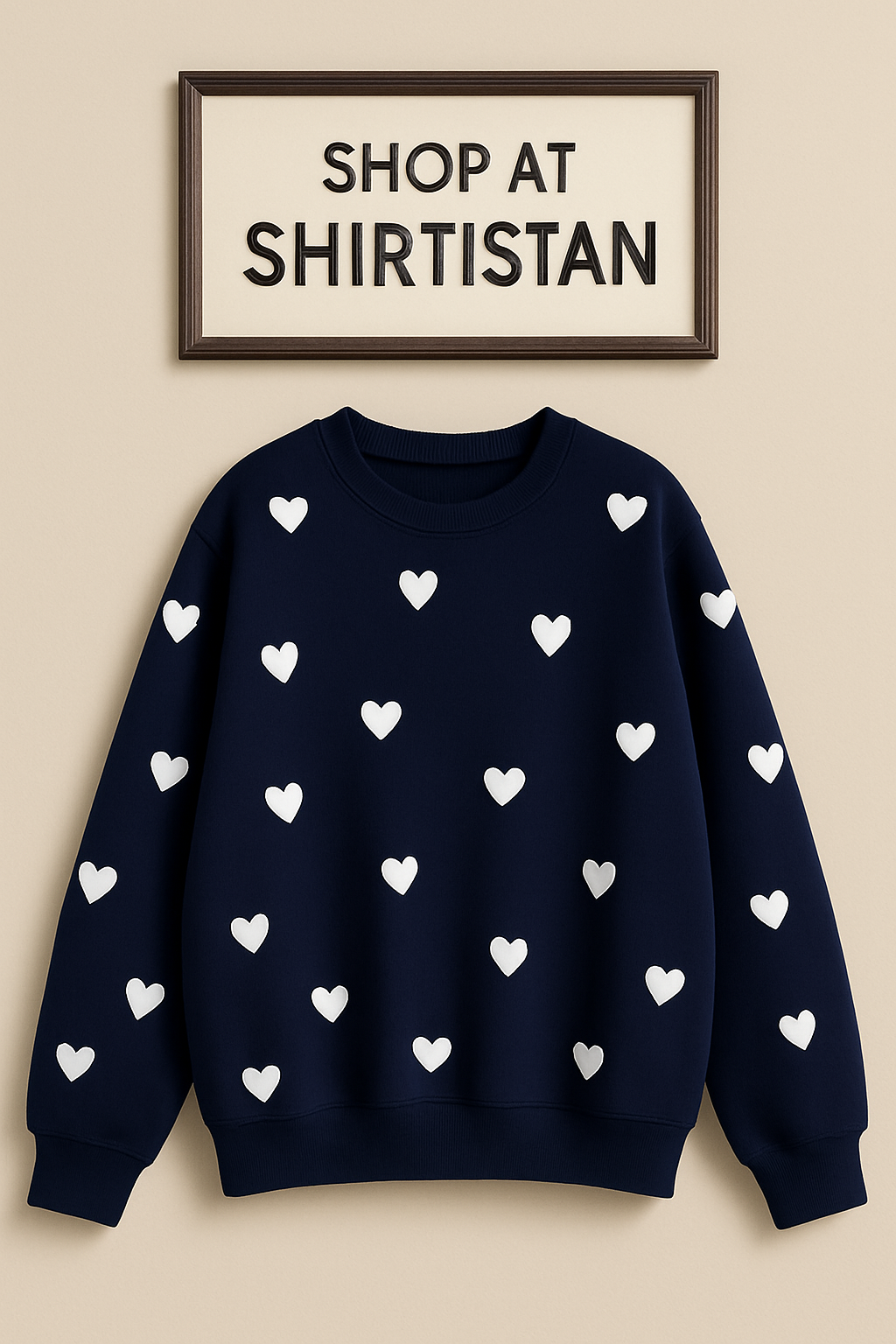 FILLED HEART ALL OVER NAVY BLUE SWEATSHIRT