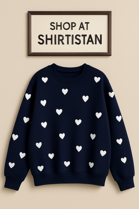 FILLED HEART ALL OVER NAVY BLUE SWEATSHIRT