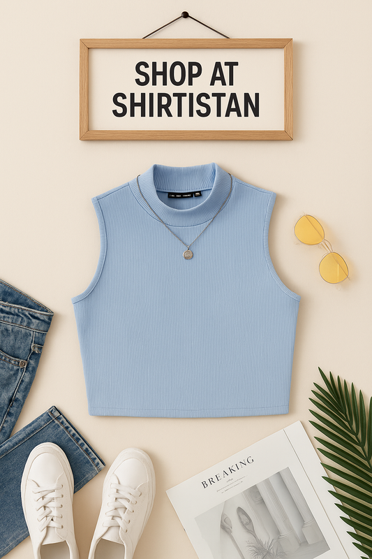 SKY BLUE RIB KNIT TANK TOP