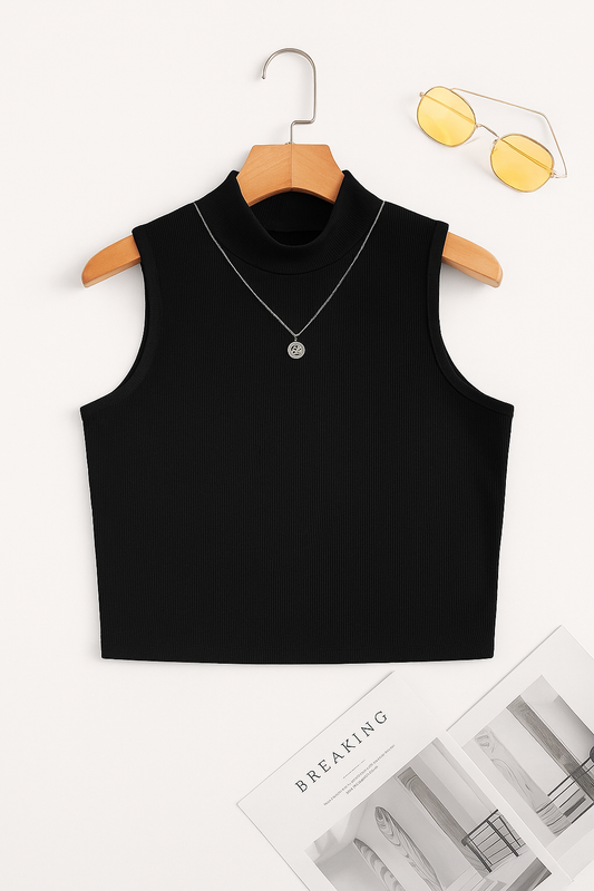 BLACK RIB KNIT TANK TOP