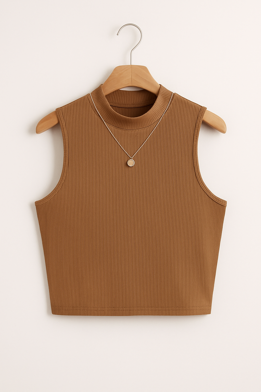RIB KNIT BROWN TANK TOP