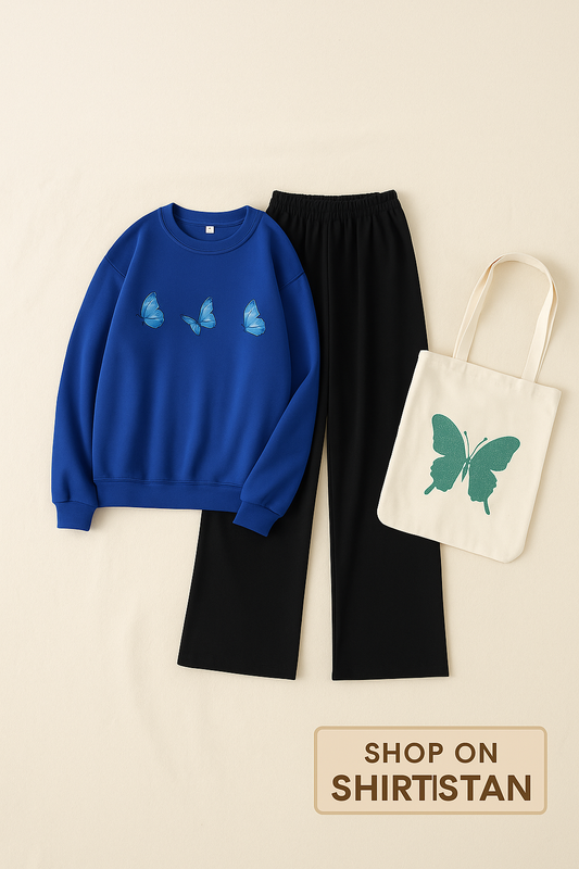 NAVY BLUE SWEAT 3 BUTTERFLIES WITH FLAPPER