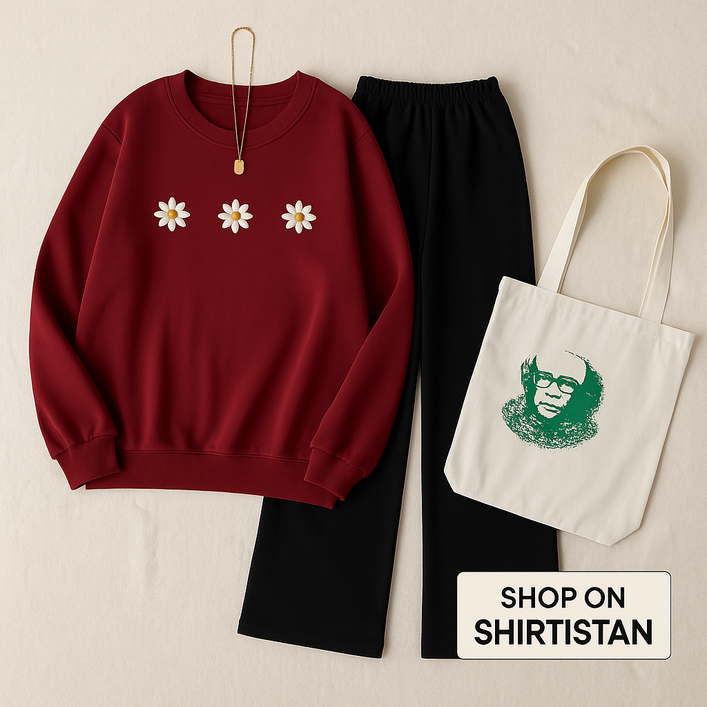 MAROON SWEATSHIRT WITH 3 DAISY WITH FLAPPER
